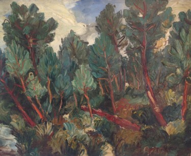 Peinture intitulée "Paysage arboré" par Jean Frelezeau, Œuvre d'art originale, Huile