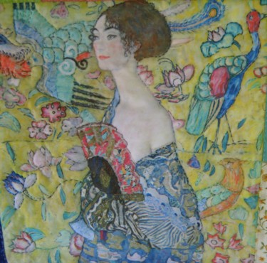 Arte tessile intitolato "La dame à l'éventail" da Catherine Wallaert, Opera d'arte originale