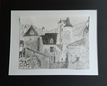 Drawing titled "Château Autoire" by Catherine Willaumez, Original Artwork, Pencil