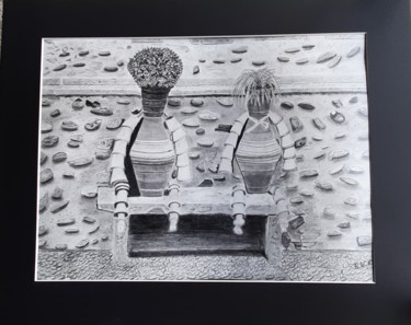 Drawing titled "pots de fleurs" by Catherine Willaumez, Original Artwork, Pencil