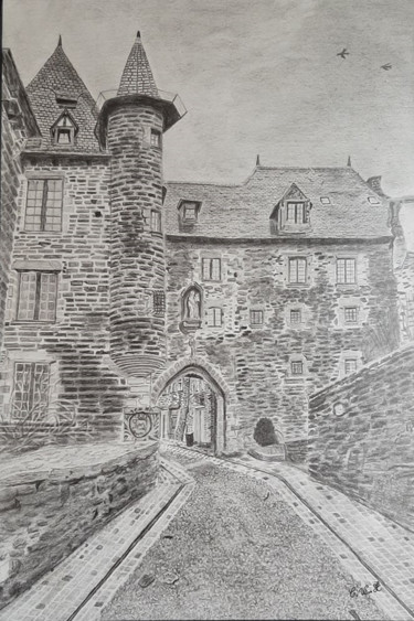 Drawing titled "Uzerche" by Catherine Willaumez, Original Artwork, Graphite