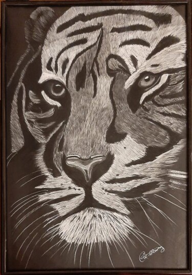 Dessin intitulée "Tigre" par Catherine Willaumez, Œuvre d'art originale, Pastel