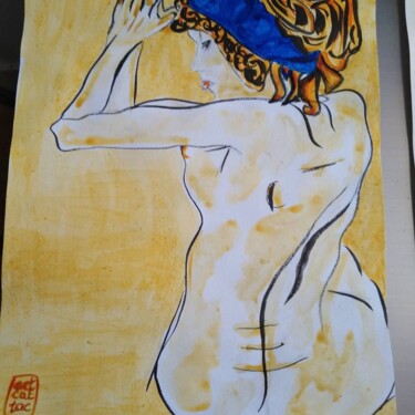 Painting titled "SPIRITUELLE" by Catherine Wirtz, Original Artwork, Ink Mounted on Cardboard
