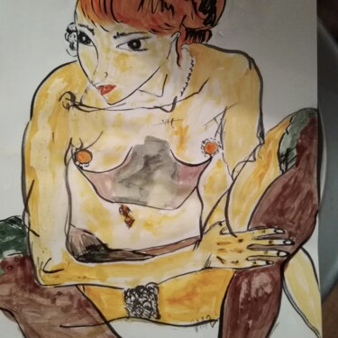 Painting titled "Ouverte" by Catherine Wirtz, Original Artwork, Ink Mounted on Cardboard