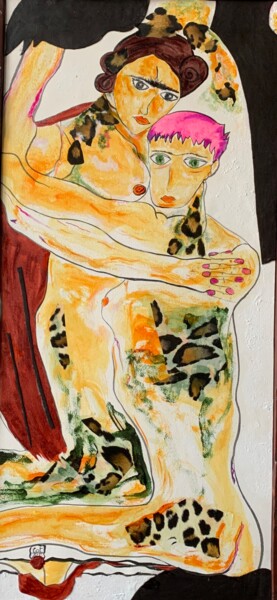 Painting titled "Double" by Catherine Wirtz, Original Artwork, Ink Mounted on Cardboard