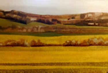 Painting titled "paysage autour de S…" by Catherine Cazaentre, Original Artwork, Oil Mounted on Wood Stretcher frame