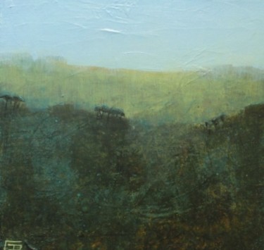 Painting titled "brume-matinale" by Catherine Cazaentre, Original Artwork, Acrylic Mounted on Wood Stretcher frame