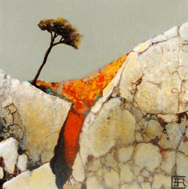 Peinture intitulée "la coulée d'ocre" par Catherine Cazaentre, Œuvre d'art originale, Acrylique