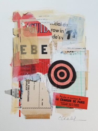 Collages titled "Bullseye de Paris" by Catherine Chalifoux, Original Artwork, Collages Mounted on Other rigid panel