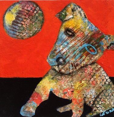 Painting titled "petit chien et sa b…" by Catherine Duch, Original Artwork, Acrylic