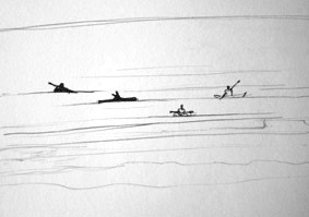 Drawing titled "Canoeists" by Catherine Dunn, Original Artwork