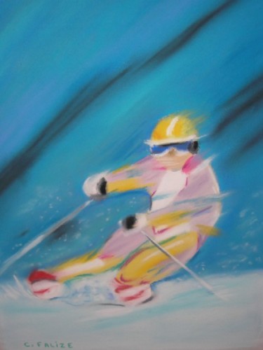 Peinture intitulée "Le ski" par Catherine Falize, Œuvre d'art originale