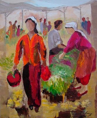 Peinture intitulée "marché de MILAS" par Catherine Finazzi, Œuvre d'art originale