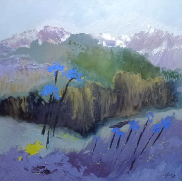 Painting titled "paysage-d-auvergne-…" by Catherine Finazzi, Original Artwork, Oil