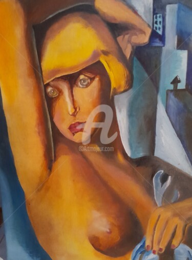 Painting titled "Femme blessée" by Catherine Demaugé Bost, Original Artwork, Oil Mounted on artwork_cat.
