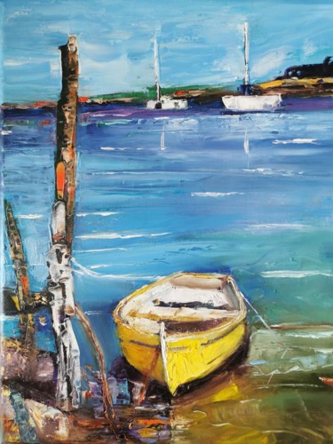 Peinture intitulée "la barque jaune" par Catherine Maury, Œuvre d'art originale, Huile