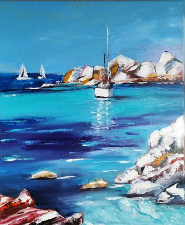 Painting titled "Assise sur un roche…" by Catherine Maury, Original Artwork, Oil