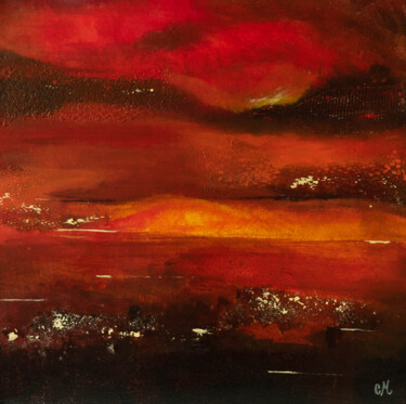 Painting titled "soleil rouge" by Catherine Maury, Original Artwork, Acrylic