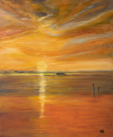 Painting titled "Lever de soleil fla…" by Catherine Maury, Original Artwork, Oil