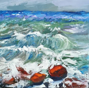 Painting titled "Mer mouvementée" by Catherine Maury, Original Artwork, Oil