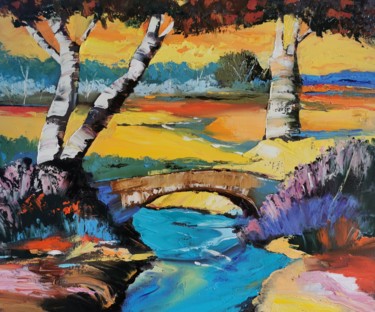 Painting titled "Le pont" by Catherine Maury, Original Artwork, Oil