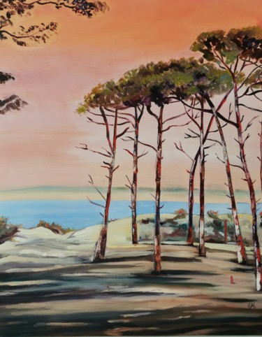 Painting titled "Les pins parasols f…" by Catherine Maury, Original Artwork, Oil