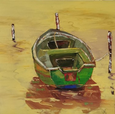 Painting titled "La barque verte" by Catherine Maury, Original Artwork, Oil