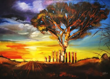 Painting titled "L'arbre éclairé" by Catherine Maury, Original Artwork, Oil