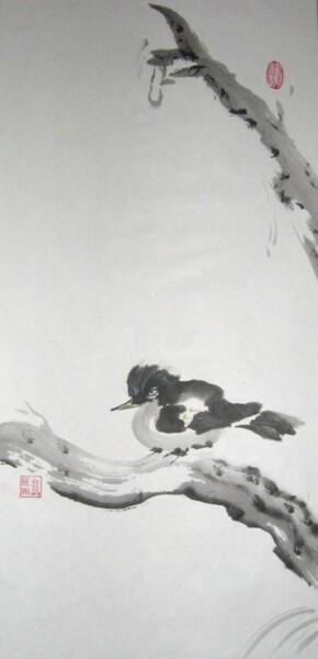 Painting titled "Oiseau des berges..." by Catherine Mondoux (4INE), Original Artwork, Ink