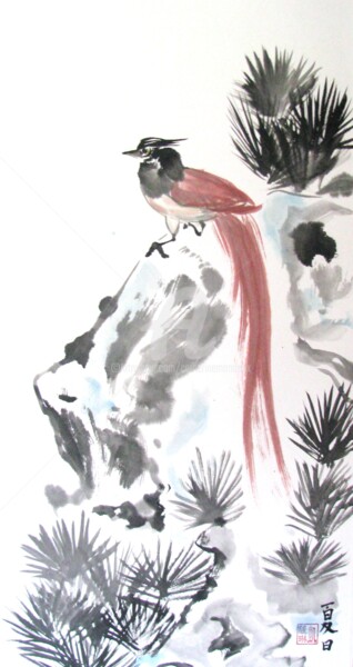Peinture intitulée "Oiseau du paradis,…" par Catherine Mondoux (4INE), Œuvre d'art originale, Encre