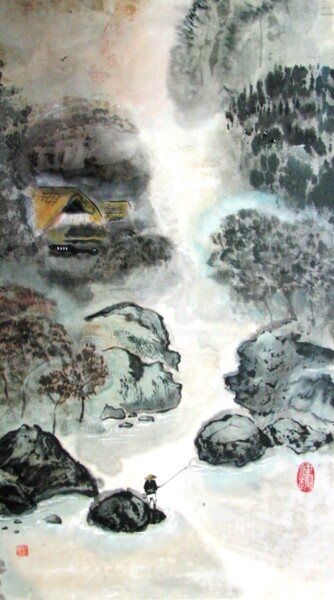 Painting titled "Aube silencieuse..." by Catherine Mondoux (4INE), Original Artwork, Ink