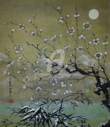 Peinture intitulée "Notes de cerisier..." par Catherine Mondoux (4INE), Œuvre d'art originale, Encre