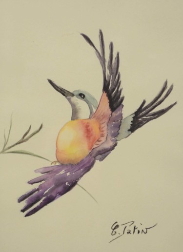 Peinture intitulée "L'oiseau" par Peinturecath, Œuvre d'art originale, Aquarelle Monté sur Verre