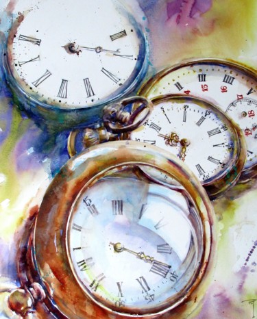 Painting titled "Les reflets du temps" by Catherine Rey, Original Artwork, Watercolor