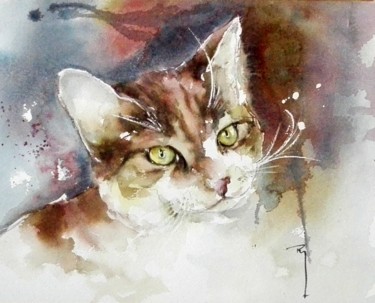 Painting titled "Frimousse" by Catherine Rey, Original Artwork, Watercolor