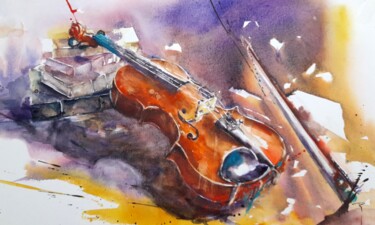 Peinture intitulée "Mon violon d'Ingres" par Catherine Rey, Œuvre d'art originale, Aquarelle