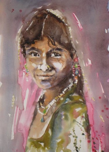 Painting titled "Indienne" by Catherine Rey, Original Artwork