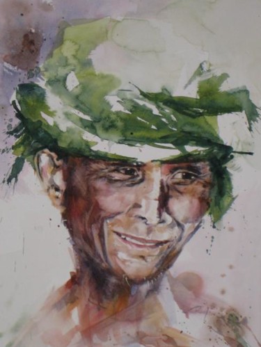 Painting titled "Homme du Laos" by Catherine Rey, Original Artwork