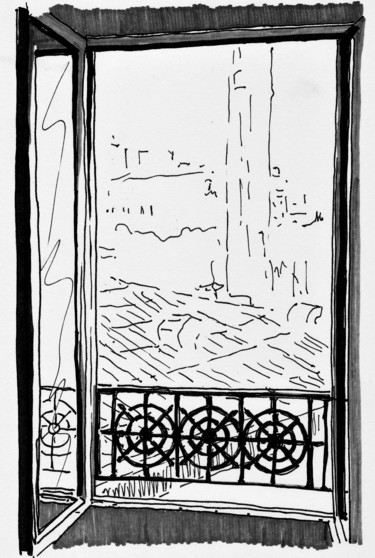 Dessin intitulée "fenêtre F5" par Catherine Rossi, Œuvre d'art originale, Encre
