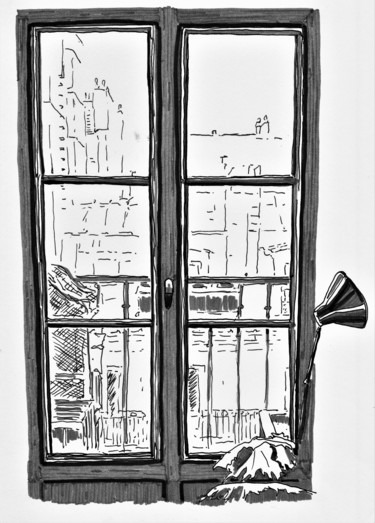 Dessin intitulée "fenêtre F6" par Catherine Rossi, Œuvre d'art originale, Encre