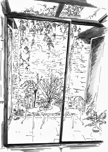 Dessin intitulée "fenêtre F8 B" par Catherine Rossi, Œuvre d'art originale, Encre