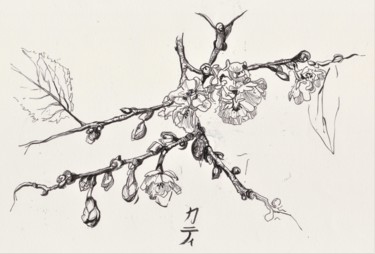 Drawing titled "Détails - cerisier…" by Catherine Rossi, Original Artwork, Ink