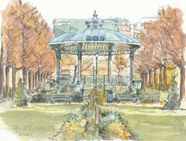 Painting titled "Kiosque VIOLET 6 ma…" by Catherine Rossi, Original Artwork, Watercolor