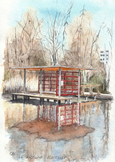 Peinture intitulée "Le kiosque flottant…" par Catherine Rossi, Œuvre d'art originale, Aquarelle