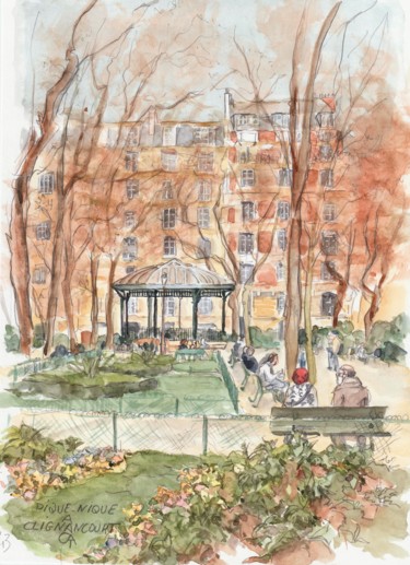 Painting titled "Pique-nique à Clign…" by Catherine Rossi, Original Artwork, Watercolor