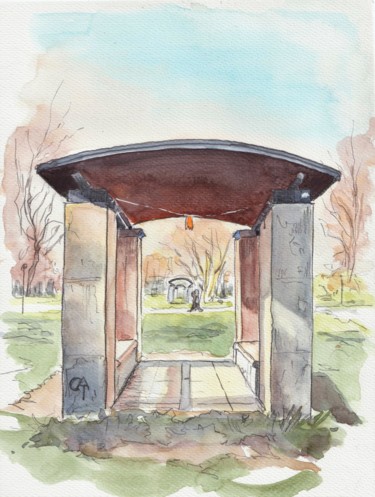 Painting titled "Petit kiosque ou ab…" by Catherine Rossi, Original Artwork, Watercolor
