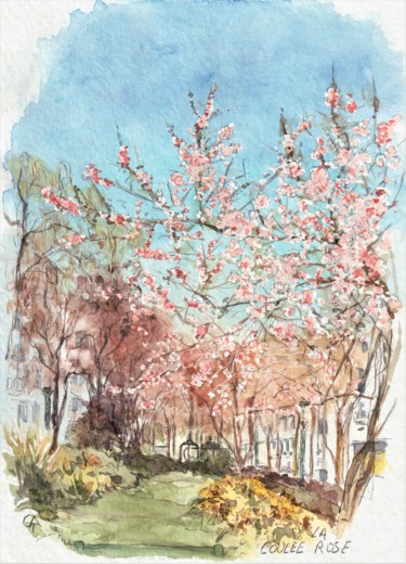 Peinture intitulée "Coulée rose" par Catherine Rossi, Œuvre d'art originale, Aquarelle