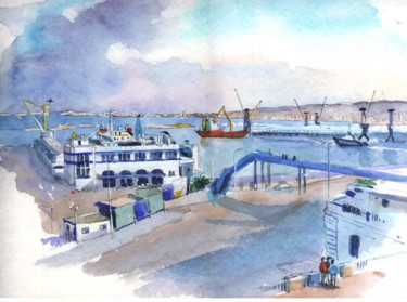 Painting titled "Gare maritime" by Catherine Rossi, Original Artwork