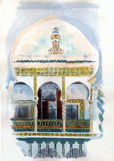 Peinture intitulée "Dar Aziza et minare…" par Catherine Rossi, Œuvre d'art originale