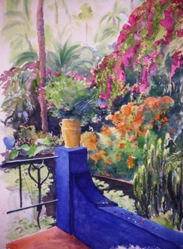 Malerei mit dem Titel "Jardin du Sud - Bleu" von Catherine Rossi, Original-Kunstwerk